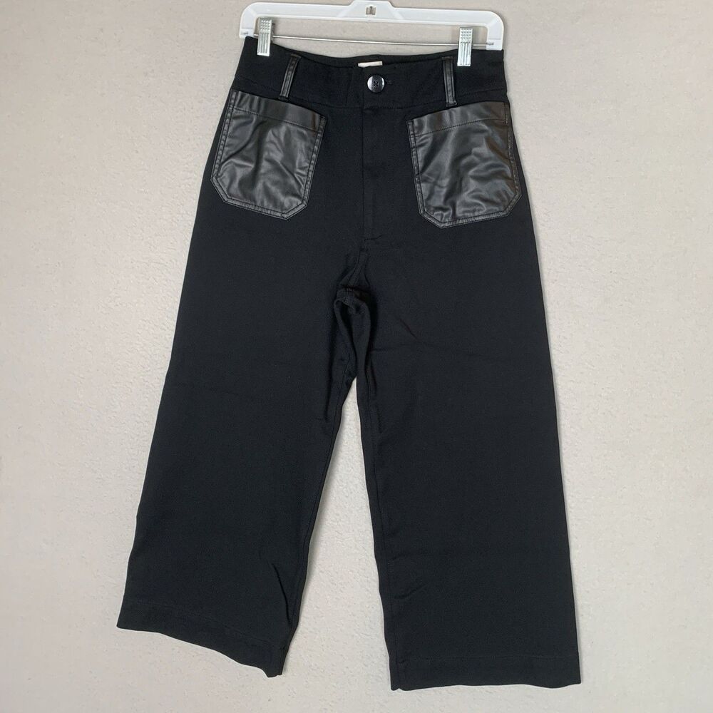 Maeve By Anthropologie The Colette Pants Women 30 Black Cropped Wide Leg Career - Picture 2 of 9
